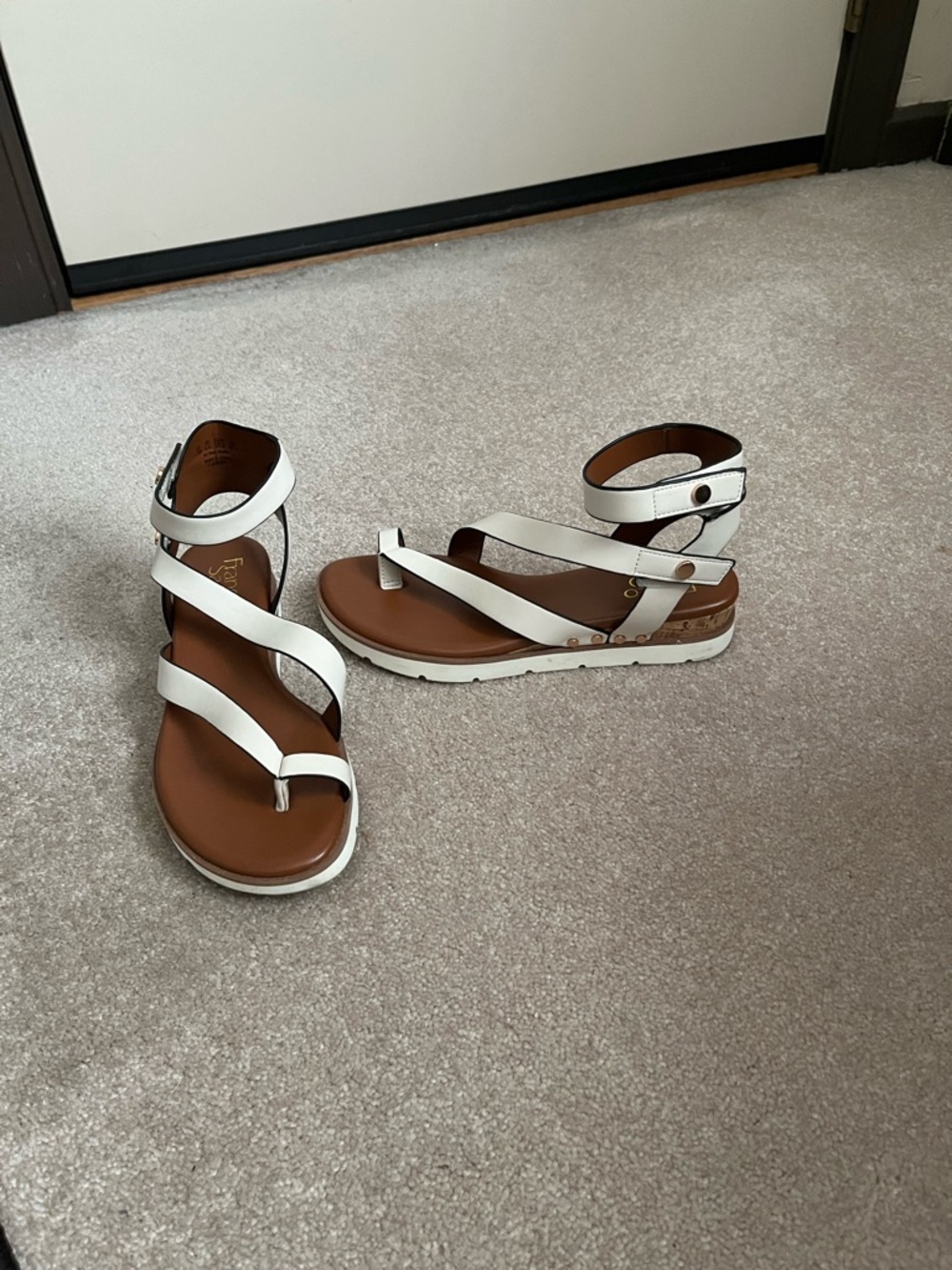 Franco Sarto White Strappy Ankle-Wrap Sandals